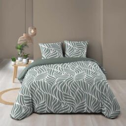 Douceur d'Intérieur, Morgane Sage 3-Piece Bedding Set (260 x 240 cm) 100% Cotton