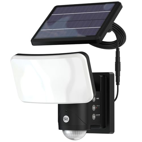 SLx Outdoor Security Light Solar Powered with PIR Motion Sensor, 1800 Lumen LED Floodlight, IP65 Weatherproof, 240° Auto Tracking Robotic Sensor Black