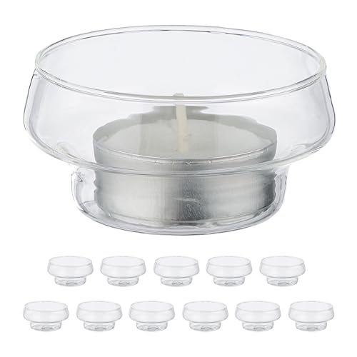 Relaxdays Set of 12 Floating Tea Light Holder, Glass, Water Decoration, Wedding Candle, Pool & Pond, Candle, Transparent