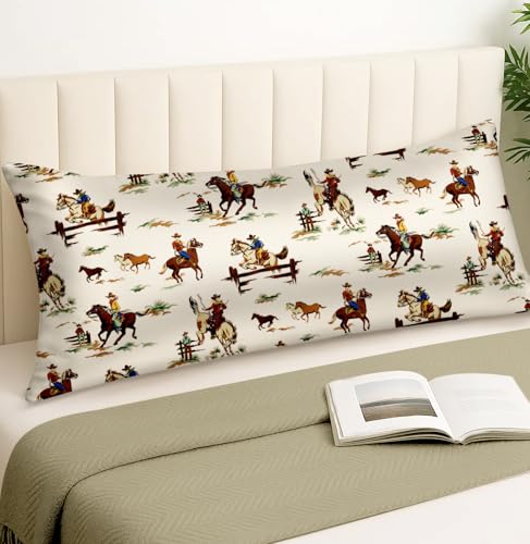 Miss Adola Silk Body Pillow Cover with Zipper - 20x54 Inch Silk Long Pillow Case for Women Ladies Adults Soft Bed Decorative Cute Boho Large Body Pillowcase Sham for Hair and Skin, Western Horse