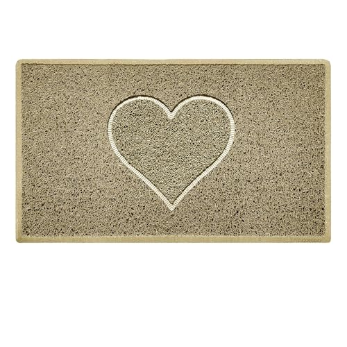 Nicoman Heart Shape Embossed Entrance Door Mat Non Slip Dirt Trapper PVC Spaghetti Mat with Rubber Base, Jet Washable Quick Drying Doormat Indoor or Outdoor - (Medium, Beige, 75 x 44cm)