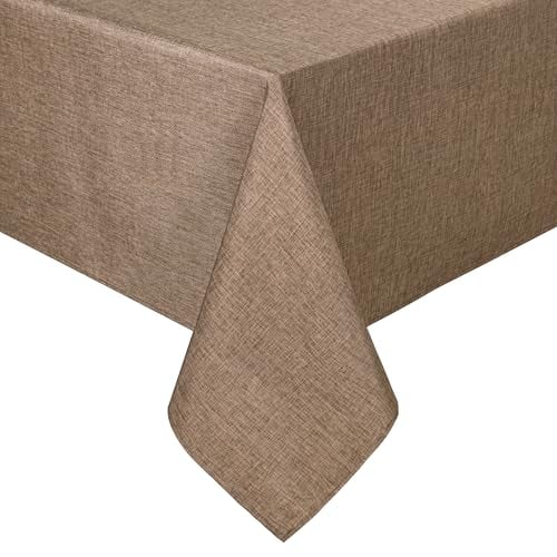 Hiasan Faux Linen Rectangle Tablecloth - Wrinkle and Stain Resistant Washable Table Cloth for Kitchen Dining Room Holiday Table Cover for Dinner, Khaki, 70 x 120 Inch