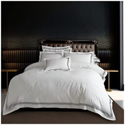 GC GAVENO CAVAILIA Luxury Plain Dyed Duvet Cover, Bordered Striped Polycotton Bedding, Single, White/Charcoal