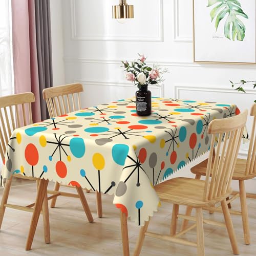 TTQYFNM 54x70inches Mid Century Tablecloth Modern Atomic Retro Table Cloth Water Resistant Oil Proof Rectangle Table Cover for Dining Room Kitchen Home Decorations Indoor and Outdoor Party Picnic