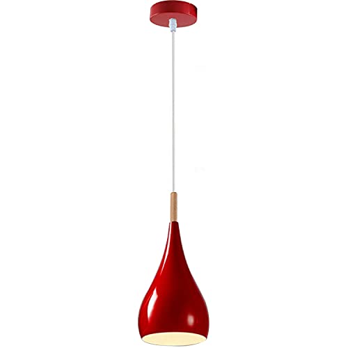 LEDSone Modern Teardrop Shaped Red Pendant Light Shade Industrial Hanging Ceiling Lighting Ideal for Dining Room Bar Clubs & Restaurants (Red)
