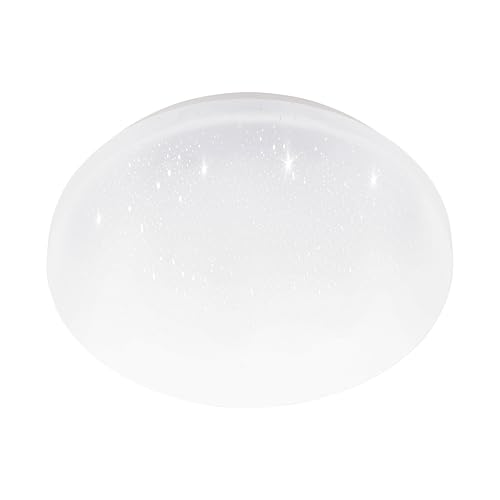 Eglo LED Ceiling Light Fixture Pogliola, Flush Mount lamp with Crystal Effect and dip Switch, Kitchen and Office Lighting, Metal and Plastic, Warm, Neutral, Cool White, Ø 26 cm