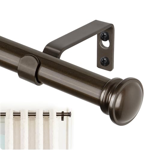 "TONIAL Curtain Rods for Windows, 32 to 86 Inch, Bronze, Single Drapery Rod - 3/4"" Diameter, 22lbs Weight Capacity, Adjustable Decorative Curtain Rod, Small Finial, Telescoping Fit Windows 54-82 in"