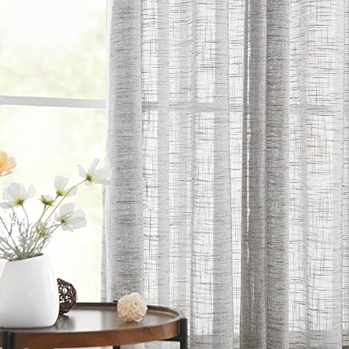 Treatmentex Grey Semi-Transparent Curtains Bedroom Living Room 160cm Imitation Linen Curtain Panels Light Filtrating Burlap Look for Country Decor Eyelets Top 52 Inch Wide, 2 Panels