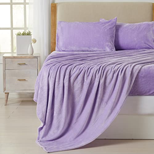 NY Loft Ultra Soft Micro Fleece Sheets Set with Extra Deep Pockets - Extra Soft Velvet Fleece Sheet Set - Super Plush Polar Fleece - Velvet Plush Cozy Warmth - King - Pastel Lilac