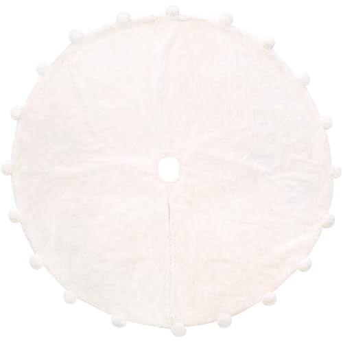 WeRChristmas PomPom Fur Christmas Tree Skirt, Cream, 48 inches