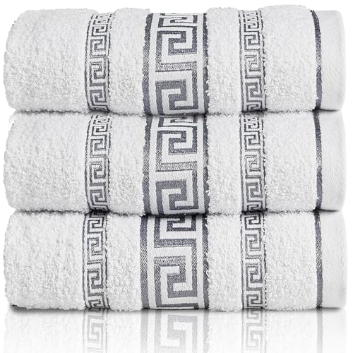 GC GAVENO CAVAILIA Greek Bath Sheet - Pack Of 3 100% Egyptian Cotton Towels Bath Sheets - Extra Large Soft Highly Absorbent Quick Dry Towel (90x150 cm) - 550 GSM Towels For Bathroom - White