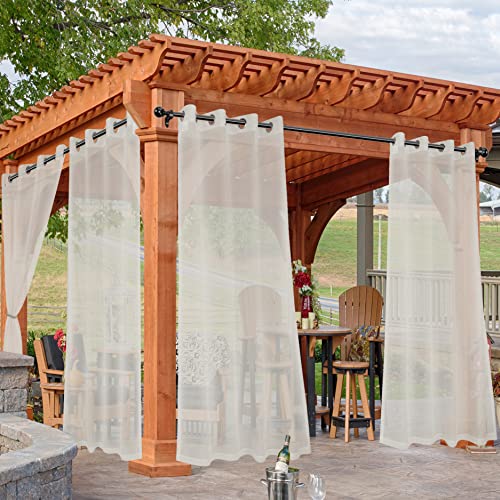 HolidayIdeas Beige Outdoor Sheer Curtains Patio Waterproof, 4 Panels - 54 x 84 Inch - Light Filtering Voile Outside Curtains Grommet Drapes Front Porch, Gazebo, Pergola, Backyard (VR-4P-5484-Beige)
