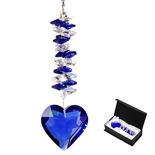 45mm/1.8Inch Clear Glass Heart Crystal Ball Prism Pendant, Hanging Crystals Suncatcher for Windows Garden Hanging D??cor, Gifts for Christmas, Wedding, Women, Mom and Children(Blue)