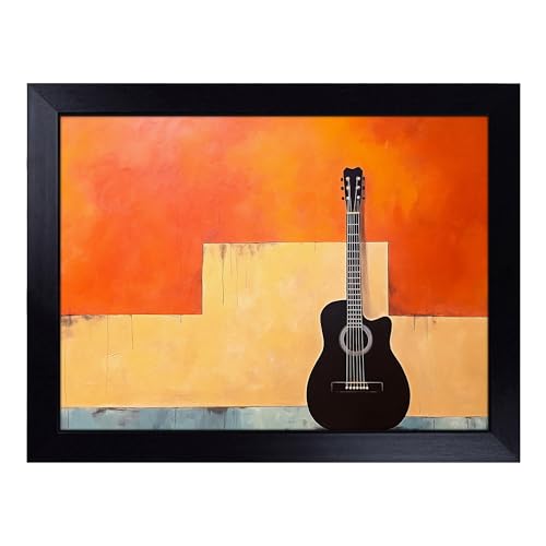 Lap Tray with Bean Bag Cushion, Acoustic Guitar Minimalism - Handmade in the UK, Raised Wooden Edge, Padded Cushion, Heat-Resistant Wipe-Clean Surface, for Meals, Laptops and Crafts