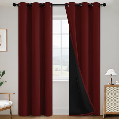 SimpleHome Burgundy Red 100% Blackout Curtains Room Darken Living Room 84 - Curtains for Bedroom,Thermal Insulated Grommet Window Drapes,Curtains for Living Room with Black Back,38 x 84 Inch,2 Panels