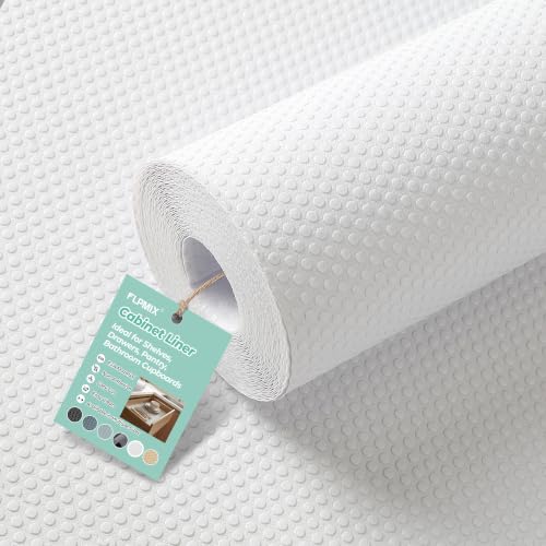 "FLPMIX Shelf Liner White - Non-Adhesive Shelf Liners for Kitchen Cabinets, Waterproof Cabinet Liner, Easy to Cut Drawer Mat for Refrigerator Pantry, Cupboard Liner Washable 17.7"" X300 Inch"