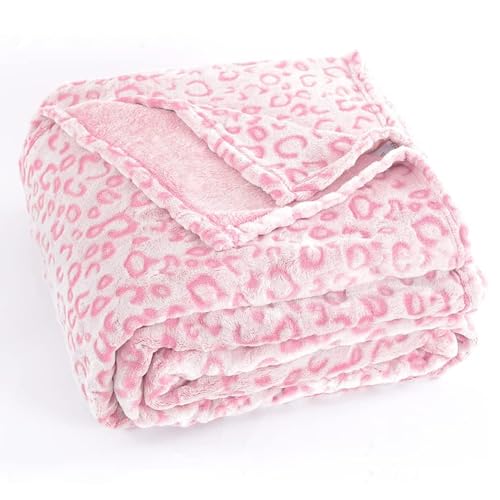 PLEASANT BOULEVARD - Leopard Throw Blanket Fleece, Premium Lightweight Cozy Warm Plush Microfiber Bedspread for Couch Sofa and Bed (Pink, Throw (50 x 60 inches))