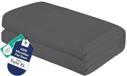 Royale Linens Twin XL Flat Sheet - Ultra Soft Brushed 1800 Microfiber Flat Sheets Only - Wrinkle Free & Stain Resistant - Hotel Quality Top Sheet for Bed (Twin XL, Grey)