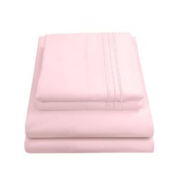 Sweet Home Collection Luxury Bedding Set with Flat, Fitted Sheet, 2 Pillow Cases, Fine Double Brushed Microfiber, Pale Pink, King