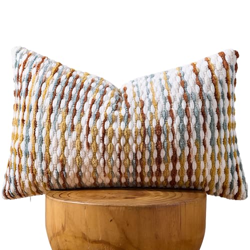 AmHoo Boho Chenille Pillow Cover Decorative Tufted Pillowcase for Couch Bed Sofa Bedroom Living Room Modern 12 x 20-Inch Brown