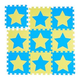 Relaxdays 9-Piece Jigsaw playmat, EVA, Non-Toxic, Interlocking Foam mats, Soft Play, Indoor Playtime, in Blue, Yellow, 30x30 cm