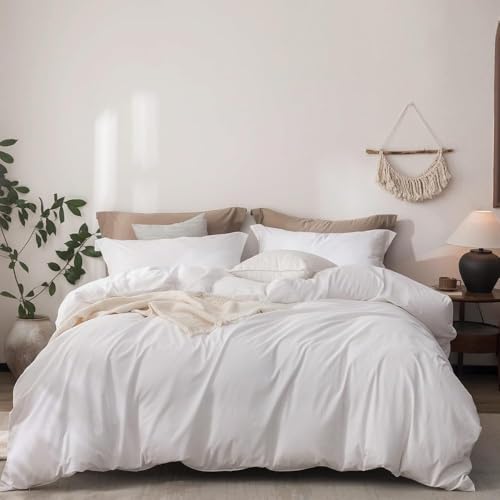 CLOTHKNOW White Bedding Comforter Set Twin Plain White Bedding Sets Solid White Comforter Kids Boys Girls Comforter Soft Comforter 3Pcs White Bedding Comforter Sets Twin