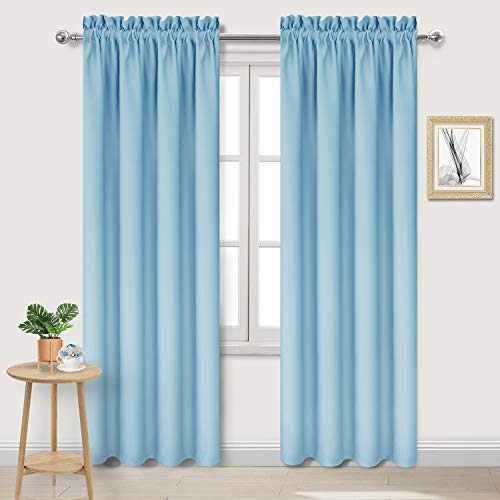 DWCN Blackout Curtains for Bedroom ??? Thermal Insulated Room Darkening Drapes for Living Room, Light Blue, W 42 x L 84 Inch, Set of 2 Rod Pocket Curtain Panels