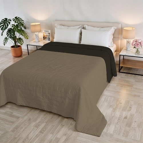 GOLIA Summer Quilt, Made in Italy, 100% Polyester – Double-Sided Bedspread with WaterWashed Effect – Lightweight Blanket with 65 g Filling – Double Bed 260 x 250 cm – Hazelnut/Brown