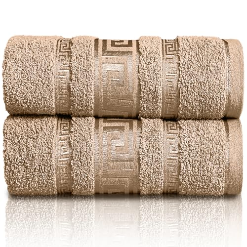 GC GAVENO CAVAILIA Extra Large Jumbo Bath Sheets Greek Towels for Bathroom - 2 Piece Super Absorbent Quick Dry Towel, 100% Egyptian Cotton Soft Fluffy Luxury Bath Towel Spa & Hotel (90x180cm),Natural