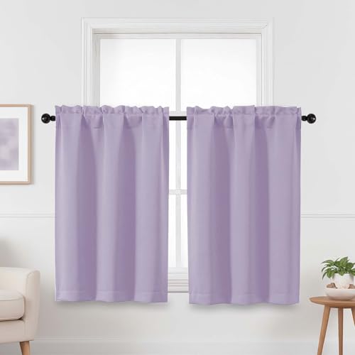 OVZME Lavender Blackout Curtains for Small Window Treatment, Light Blocking Short Kitchen Window Curtains Over Sink, Dual Rod Pocket Half Window Tiers for Bathroom Basement, 2x40Wx36L Inches