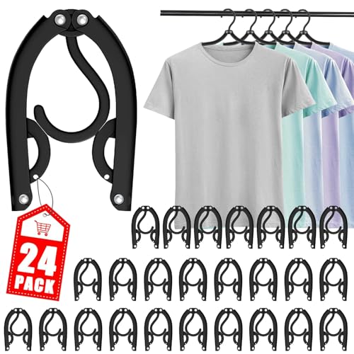 24 Pcs Travel Hangers - Portable Folding Clothes Hangers Travel Accessories Foldable Clothes Drying Rack for Trave (Black)