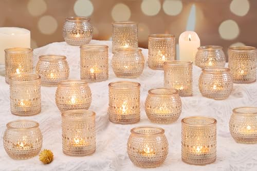 40 Pcs Assorted Gold Votive Candle Holders Bulk- Gold Candle Holders Bulk for Diwali Christmas Decorations, Glass Tealight Candle Holder for Thanksgiving, Fall Wedding Table Centerpieces