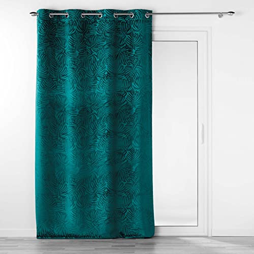 Douceur d'Intérieur, Analia Curtain with Eyelets 140 x 240 cm Petrole, Blackout Velvet Relief, Petroleum