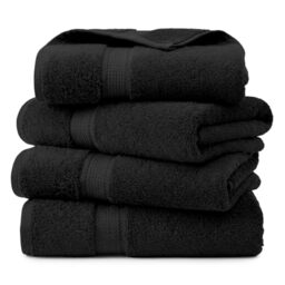 Superior Egyptian Cotton Pile Bath Towel Set of 4, Ultra Soft Luxury Towels, Thick Plush Essentials, Absorbent Heavyweight, Guest Bath, Hotel, Spa, Home Bathroom, Shower Basics, Black