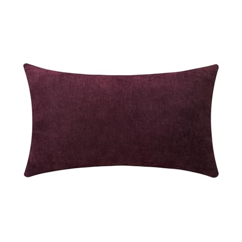 Qanatmz Burgundy Red Cozy Soft Throw Pillow Covers Decorative Chenille Long Lumbar Couch Cushion Cases for Sofa Living Room Decor, Set of 1, 14 x 36 Inches