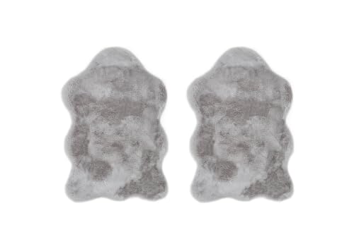 -LUXOR- living Coste Faux Fur Fluffy Rug Bedroom – Ideal for Use as Bed Rug Bedroom Set of 2 55 x 80 cm Grey