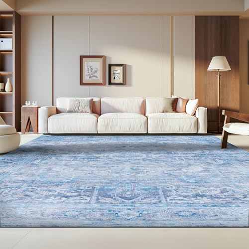 Safavieh Traditional Rug Ideal for High Traffic Areas - Machine Washable and Non Slip - Tucson Collection, Short Pile, in Purple and Blue, 183 X 274 cm