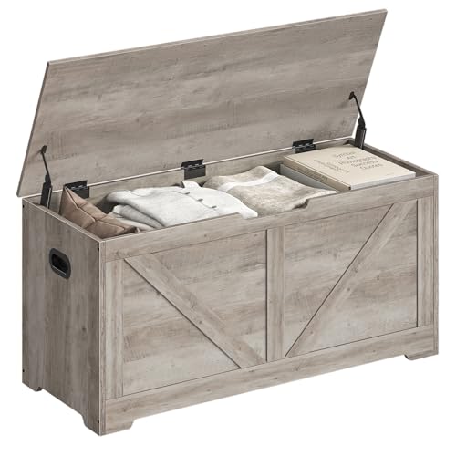 VASAGLE Storage Chest, Storage Bench, Blanket Box with 2 Safety Hinges, Shoe Storage Bench, Farmhouse Style, 40 x 100 x 46 cm, for Hallway, Bedroom, Living Room, Heather Greige LSB060K03