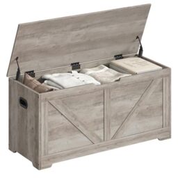 VASAGLE Storage Chest, Storage Bench, Blanket Box with 2 Safety Hinges, Shoe Storage Bench, Farmhouse Style, 40 x 100 x 46 cm, for Hallway, Bedroom, Living Room, Heather Greige LSB060K03