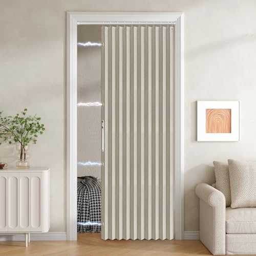 JILRON 100% Blackout Fabric Folding Door Curtain with Magnetic Closure - Accordion Style for Sliding Doors, Closets,Wardrobe and Temporary Door Solutions Doorway Curtains???W42 x L78, Off White 1 Panel???