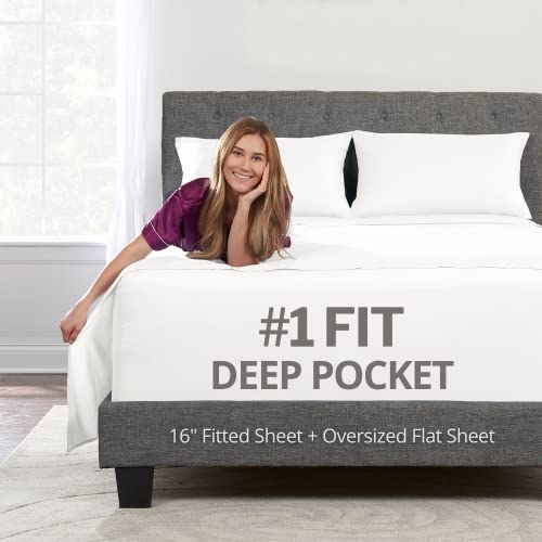 Soft Full Size Sheet Sets - 16' Deep Pockets Fitted - Oversize Flat Sheet - 2 Zipper Closure Pillowcases - White