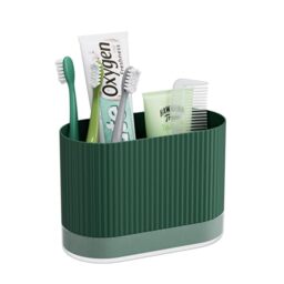 Green Toothbrush Holders for Bathrooms, Plastic Kids Tooth Brush Holder with Drainage and Drip Tray, Cute Shower Toothpaste Holder Stand Organizer Caddy Wall Mount & Countertop Accessories Decor