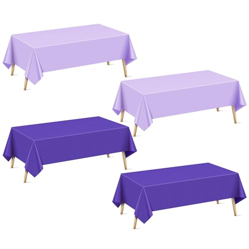 Just Shimmer 4 Pieces Purple Series Rectangle Tablecloth, 54x72 Solid Color Waterproof & Spillproof Disposable Plastic Table Cover, Durable Party Tablecloth for Dining, Buffet, Picnic, Outdoor Events