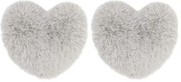 Catherine Lansfield Cuddly Deep Pile Faux Fur Heart Shaped Cushion Silver Grey (Pack of 2)