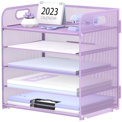 Supeasy 5 Trays Paper Organizer Letter Tray with Handle-Mesh Desk File Organizer, Paper Sorter Desk Organizer for Office, Home or School