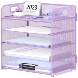 Supeasy 5 Trays Paper Organizer Letter Tray with Handle-Mesh Desk File Organizer, Paper Sorter Desk Organizer for Office, Home or School