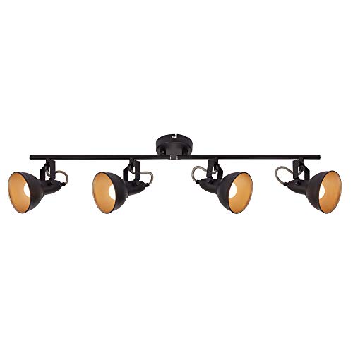 Briloner - Spot Ceiling Light, 4 x E14 Ceiling Spotlight Bar, Adjustable, Retro/Vintage, 40W, Metal, Black and Gold, 790x190mm (LxH)