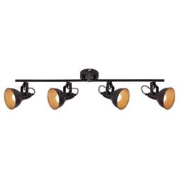 Briloner - Spot Ceiling Light, 4 x E14 Ceiling Spotlight Bar, Adjustable, Retro/Vintage, 40W, Metal, Black and Gold, 790x190mm (LxH)
