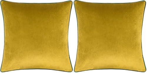 furn. Meridian Cushion Cover – Luxury Contrast Piped Velvet Decorative Case (Moss/Emerald - 45x45cm) (Pack of 2)