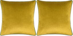 furn. Meridian Cushion Cover – Luxury Contrast Piped Velvet Decorative Case (Moss/Emerald - 45x45cm) (Pack of 2)